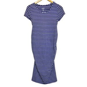 Isabel Maternity Ingrid & Isabel Blue Grey Ruched T-Shirt Dress Stripe Size S